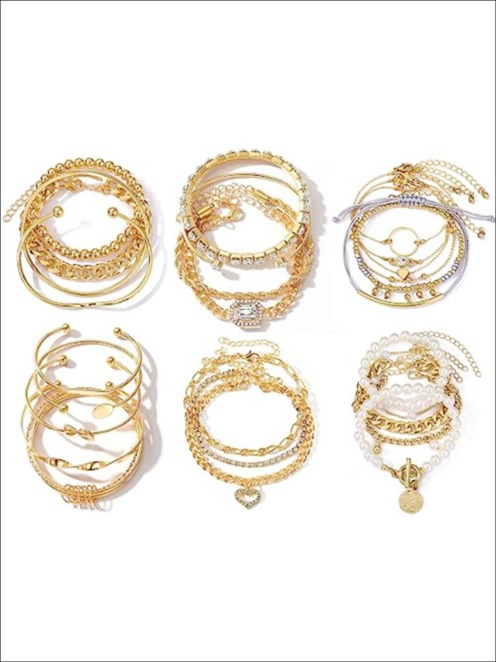14K Gold Plated Boho Chain Bracelet Set Layered Stackable Bangle